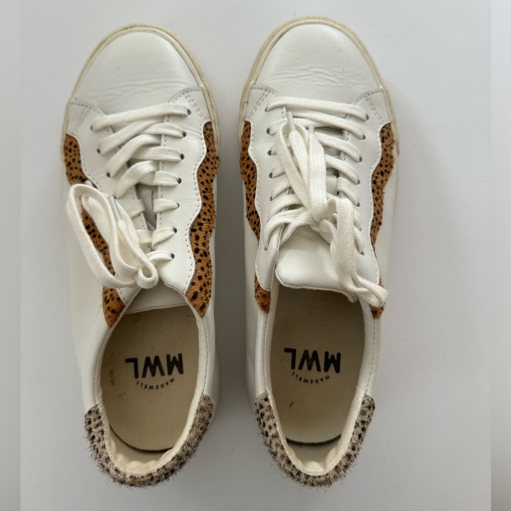 Madewell Women’s Sneakers - White Leather w animal print detail - Size 8.5 - EUC